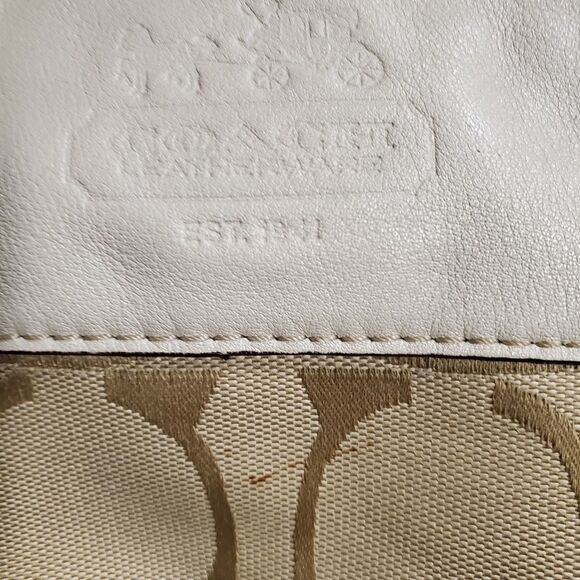 Coach Zoe cream tan white logo horse & carriage Signature C medium tote bag - Picture 3 of 16